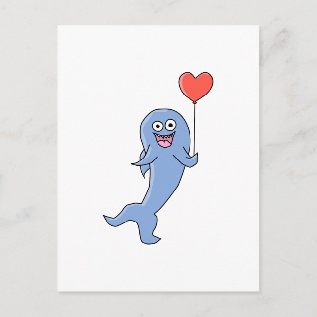 Happy Shark with Heart Shaped Balloon. Postcard (Front)