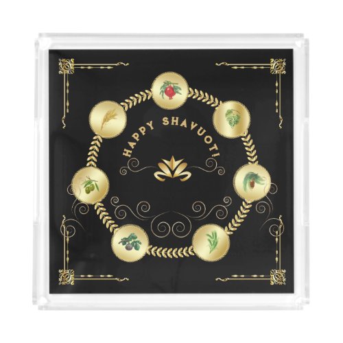 Happy SHAVUOT decorative ornament seven species Acrylic Tray