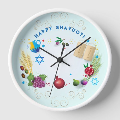 Happy SHAVUOT decorative ornament seven species Clock