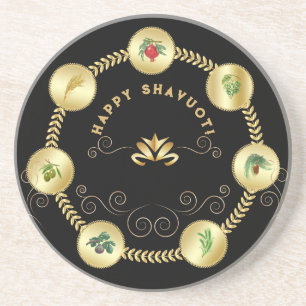 Happy SHAVUOT decorative ornament seven species Coaster