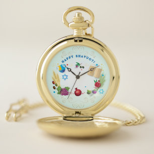 Happy SHAVUOT decorative ornament seven species Pocket Watch