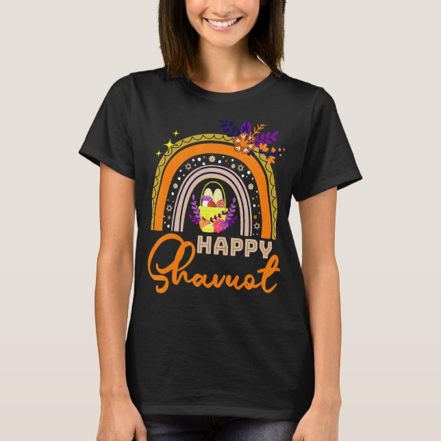 Happy Shavuot Jewish Rainbow Hebrew Judaism Holida T-Shirt (Front)