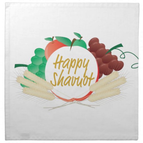 Happy Shavuot _ Text fruits and wheat Cloth Napkin