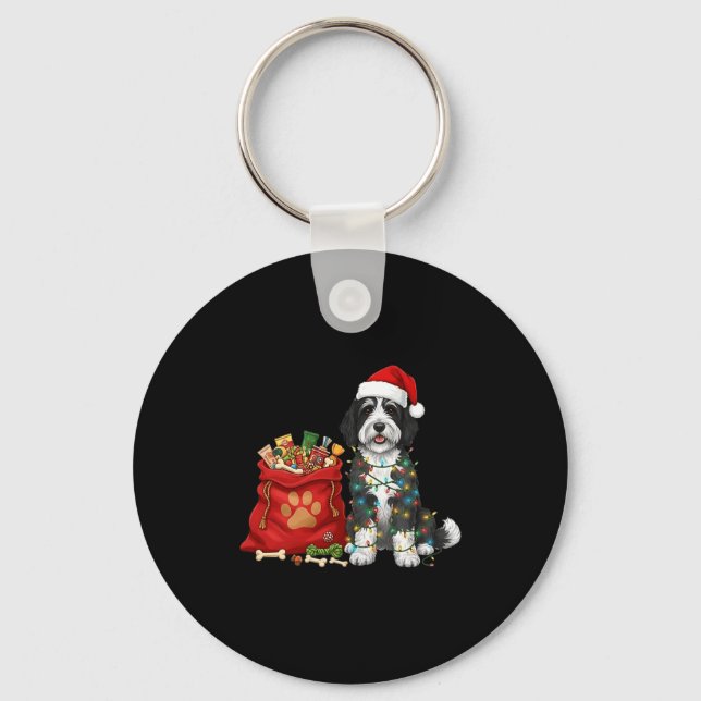 Happy Sheepadoodle Christmas Lights Dog Mom Sheepa Keychain (Front)