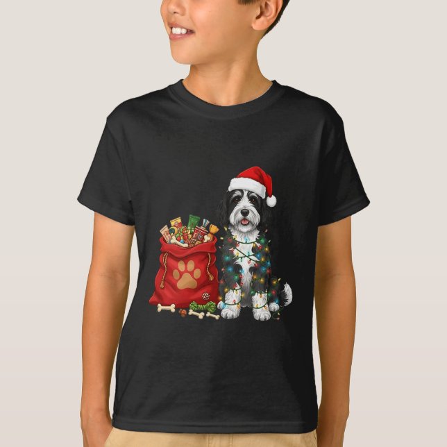 Happy Sheepadoodle Christmas Lights Dog Mom Sheepa T-Shirt (Front)