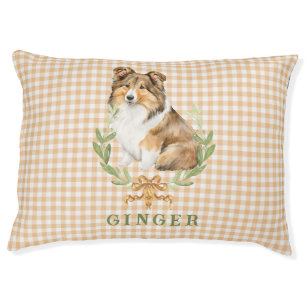 Happy Sheltie Laurel Branch Wreath Personalized Pet Bed