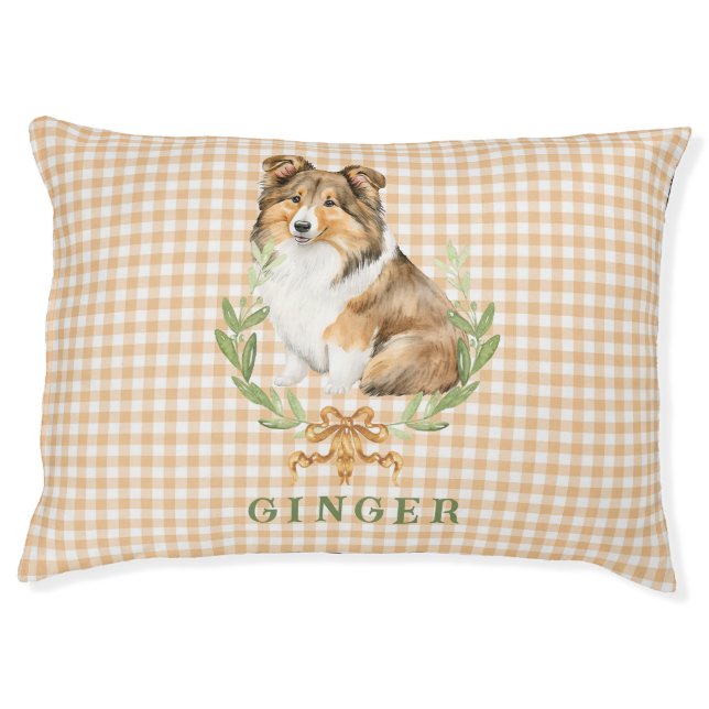 Happy Sheltie Laurel Branch Wreath | Personalized Pet Bed (Front)