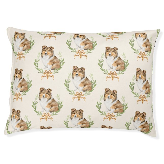 Happy Sheltie Laurel Branch Wreath Pet Bed (Front)