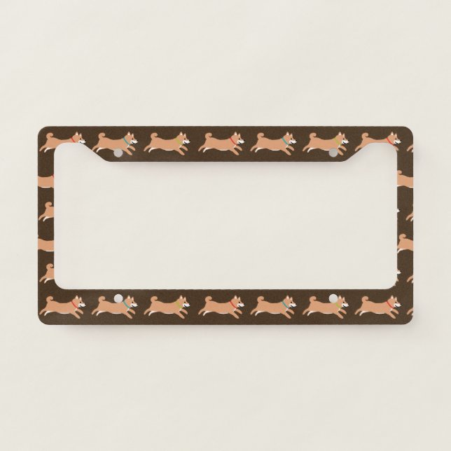Happy Shiba Inu Dogs Running | Cute Pet Lover's License Plate Frame (Front)