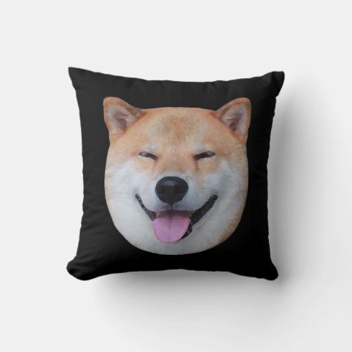 Happy shiba inu face  Smiling dog gift Throw Pillow