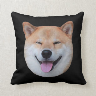 Happy shiba inu face   Smiling dog gift Throw Pillow