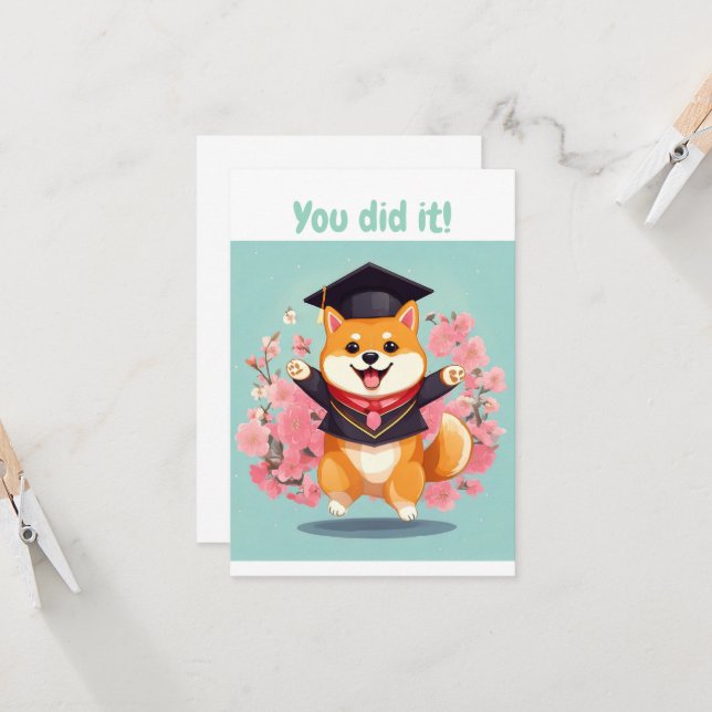 happy shiba inu graduating - graduation card (Front/Back In Situ)