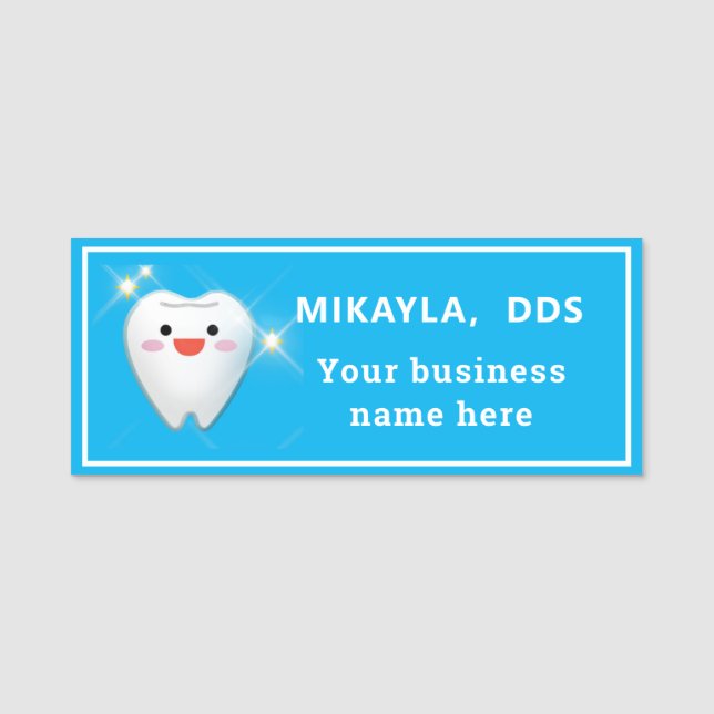 Happy Shiny Tooth Dental   Name Tag (Front)