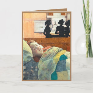 happy sick girl in bed being cared for, get well card