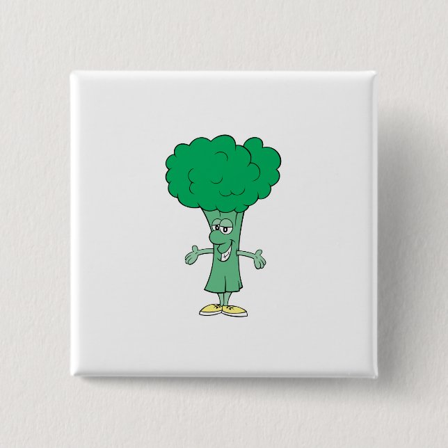happy silly broccoli cartoon pinback button (Front)