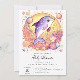  Happy Simple Dolphin Baby Shower Invitation