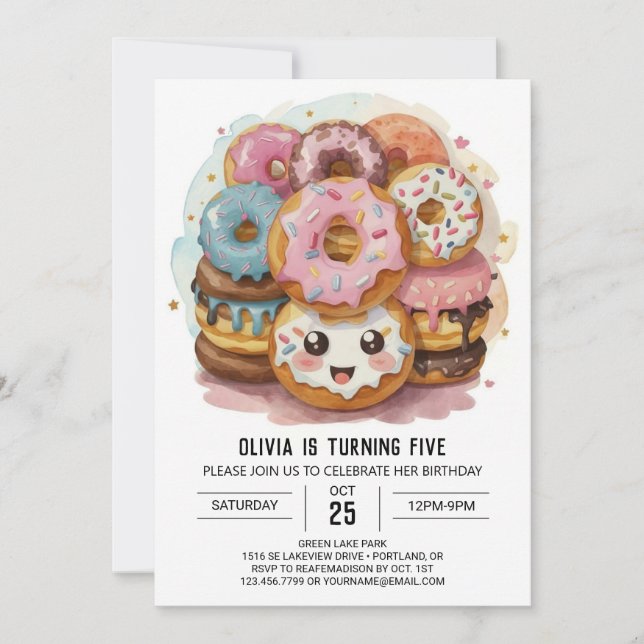 Happy Simple Donuts Birthday Invitation (Front)