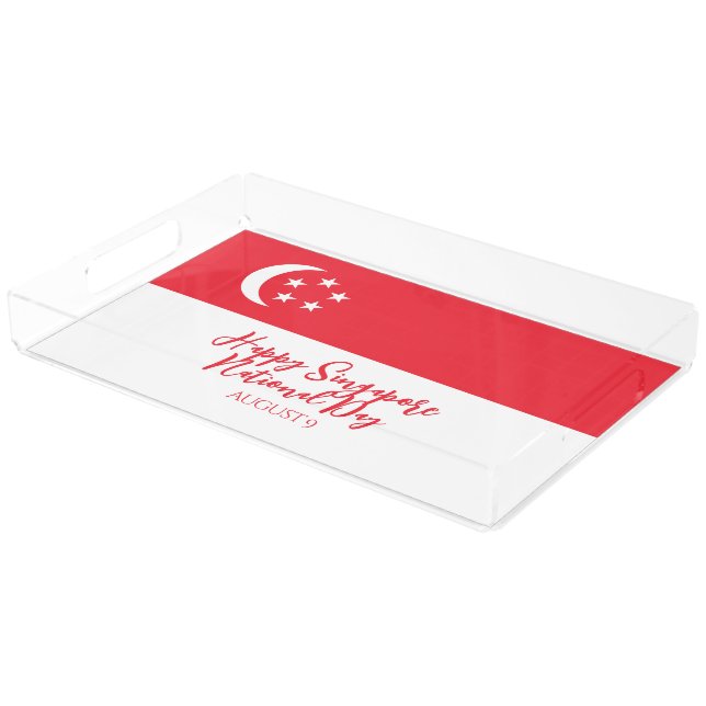 Happy Singapore National Day Singapore Flag Acrylic Tray (Angled)