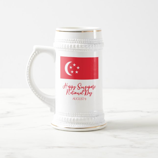 Happy Singapore National Day Singapore Flag Beer Stein (Left)