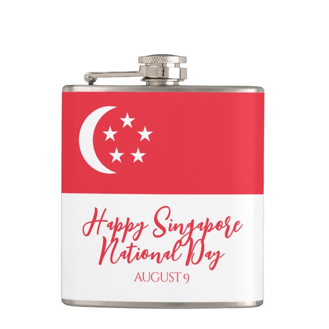 Happy Singapore National Day Singapore Flag Flask (Front)