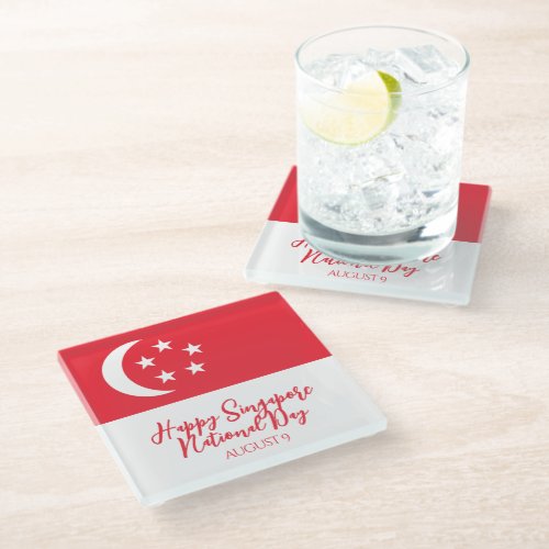 Happy Singapore National Day Singapore Flag Glass Coaster