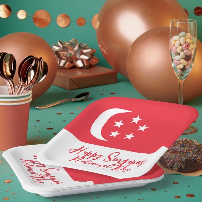 Happy Singapore National Day Singapore Flag Paper Plates (Multi)