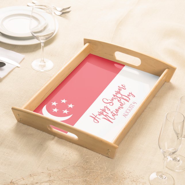 Happy Singapore National Day Singapore Flag Serving Tray (Front)