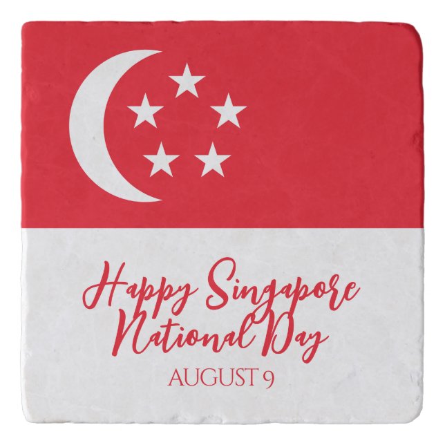 Happy Singapore National Day Singapore Flag Trivet (Front)