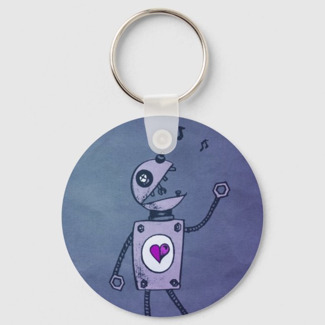 Happy Singing Retro Robot Keychain (Front)