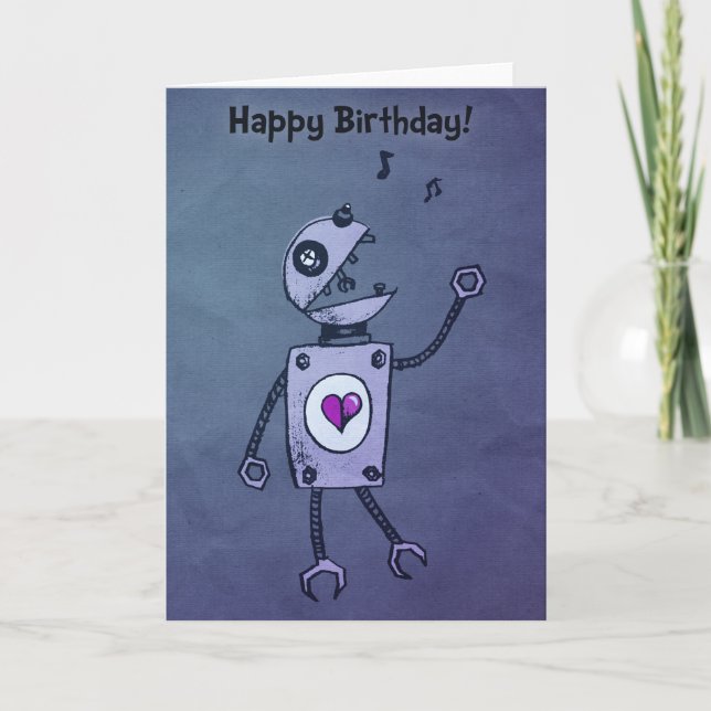 Happy Singing Robot Birthday Card (Front)