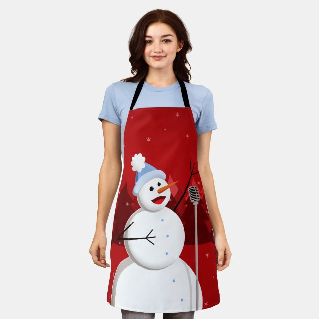Happy Singing Snowman Christmas Apron (Worn)
