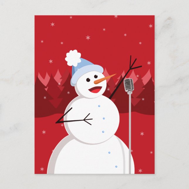 Happy Singing Snowman Christmas Holiday Postcard (Front)