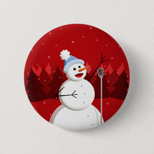 Happy Singing Snowman Musical Christmas Pinback Button