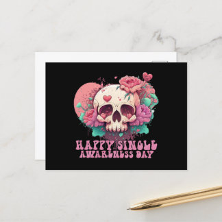 Happy Single Awareness Day Valentines Skull Postcard