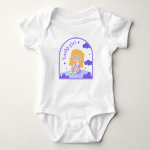 Happy Sitting Girl with Clouds Purple Baby Bodysuit
