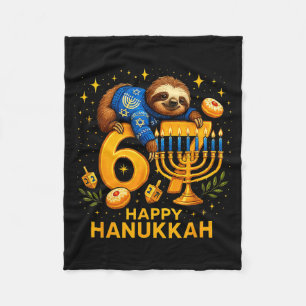 Happy Six Seven Hanukkah Funny Meme Menorah Sloth  Fleece Blanket