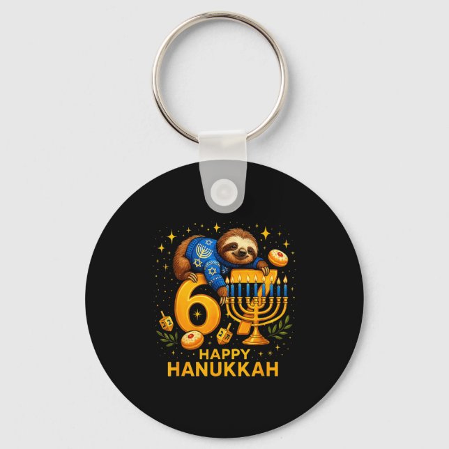 Happy Six Seven Hanukkah Funny Meme Menorah Sloth  Keychain (Front)