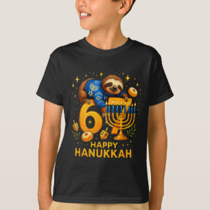 Happy Six Seven Hanukkah Funny Meme Menorah Sloth  T-Shirt