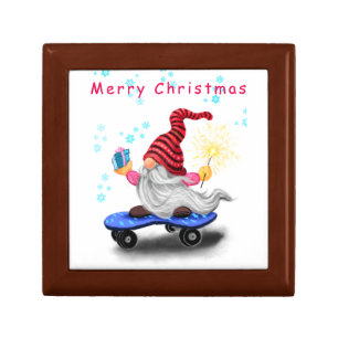 Happy Skater Gnome Christmas Gift Box