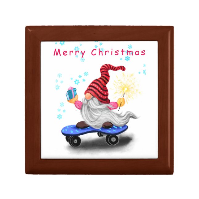 Happy Skater Gnome Christmas Gift Box (Front)