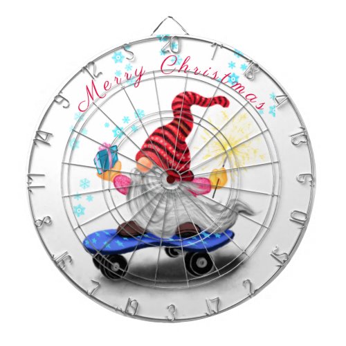 Happy Skater Gnome with Gifts and Sparkler _ Funny Dart Board