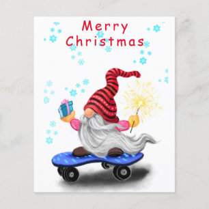 Happy Skater Gnome with Gifts and Sparkler - Funny Flyer