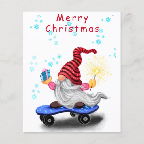 Happy Skater Gnome with Gifts and Sparkler _ Funny Flyer