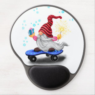 Happy Skater Gnome with Gifts and Sparkler - Funny Gel Mouse Pad