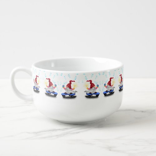 Happy Skater Gnome with Gifts and Sparkler _ Funny Soup Mug