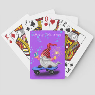 Happy Skater Gnome with Sparkler and Gift For You Poker Cards