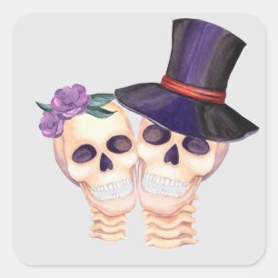 Happy Skeleton Couple Square Sticker