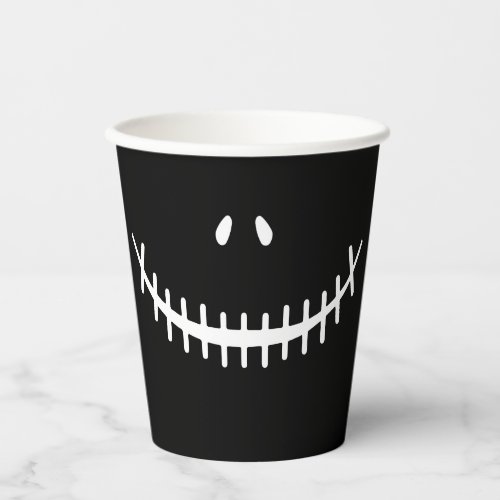 Happy Skeleton Smile Black and White Halloween Pap Paper Cups
