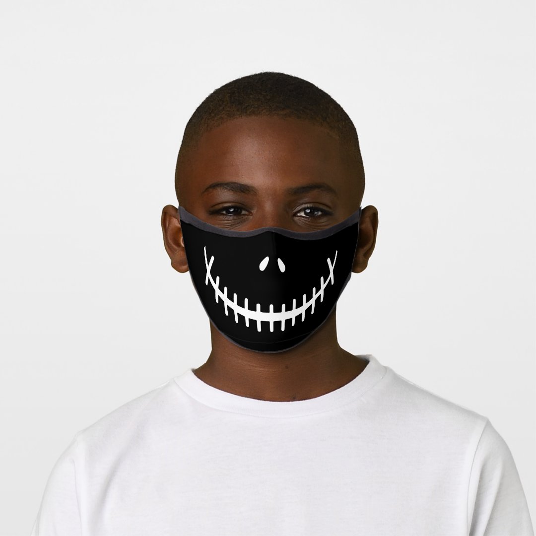 Happy Skeleton Smile Black and White Halloween Premium Face Mask | Zazzle