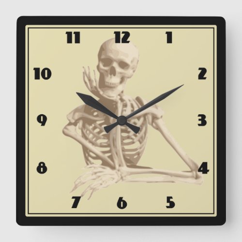 Happy Skeleton Square Wall Clock